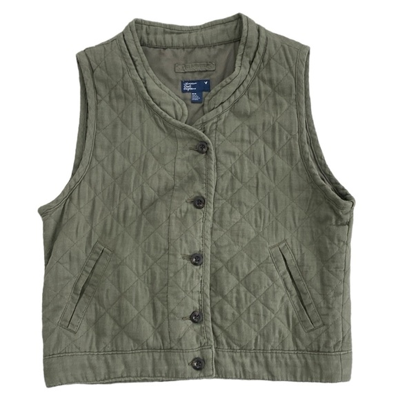 American Eagle Outfitters Jackets & Blazers - American Eagle Military Green Cotton Quilted Vest